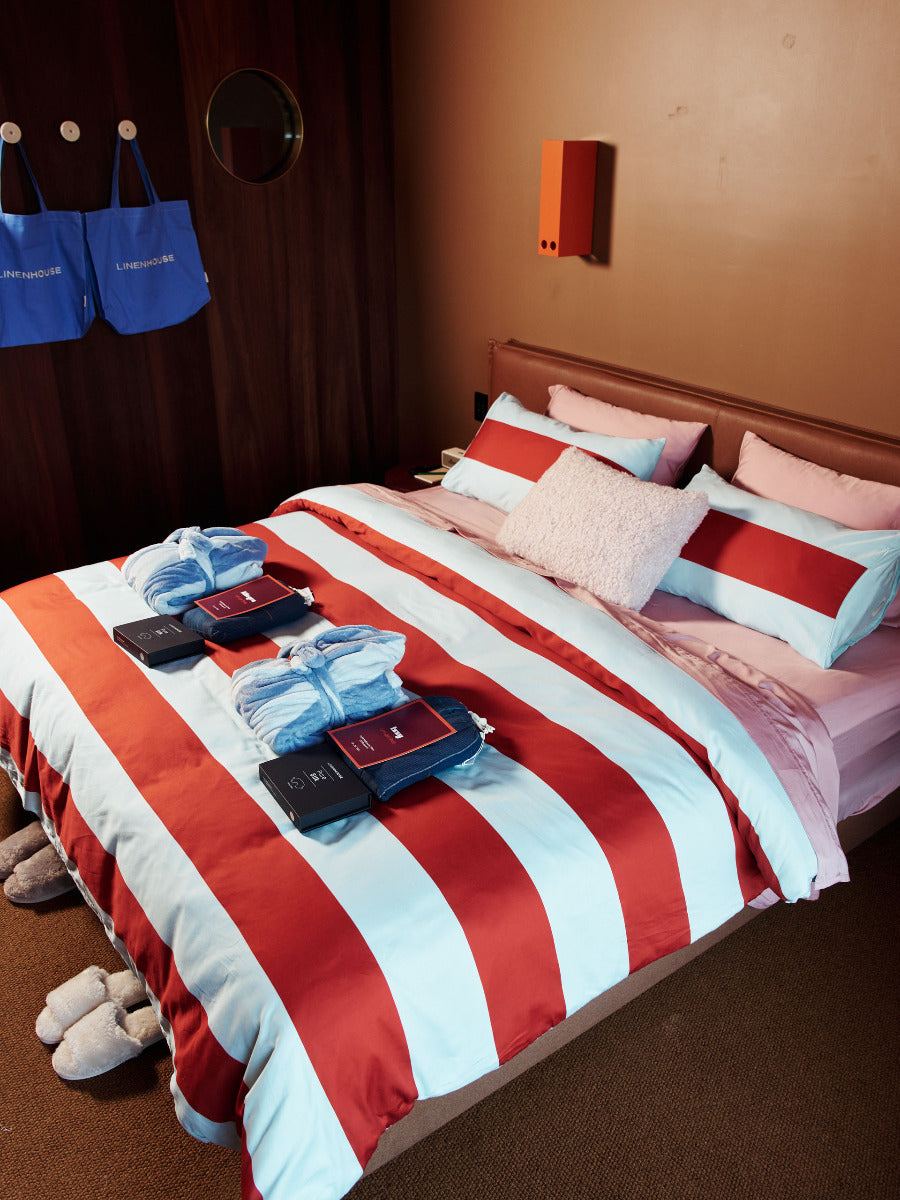Rugby Stripe Chilli Quilt Cover Set