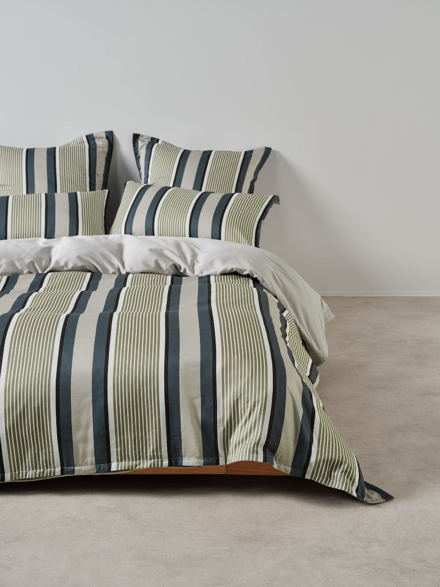 Nara Stripe Bluestone Quilt Cover Set