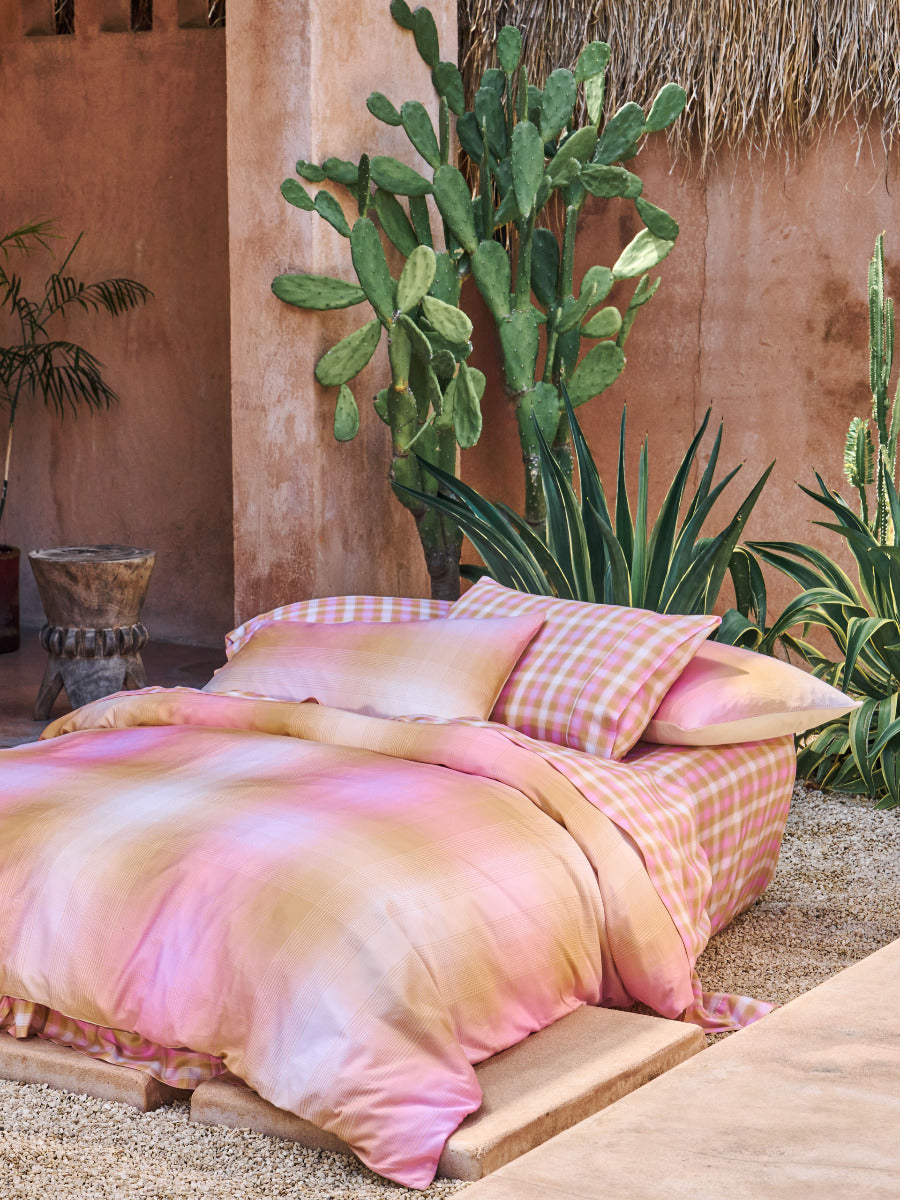 Sunrise Check Bubblegum Quilt Cover Set