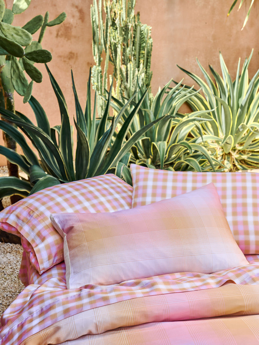 Sunrise Check Bubblegum Quilt Cover Set