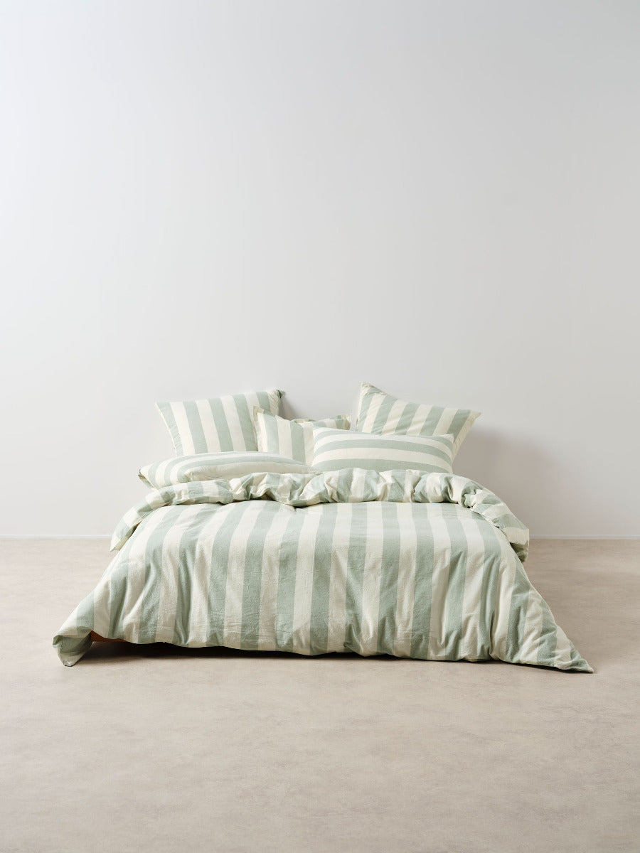 Vintage Stripe Jade Quilt Cover Set