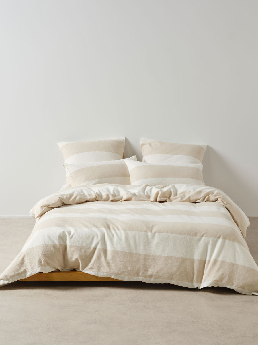 Vintage Wide Stripe Natural Quilt Cover Set