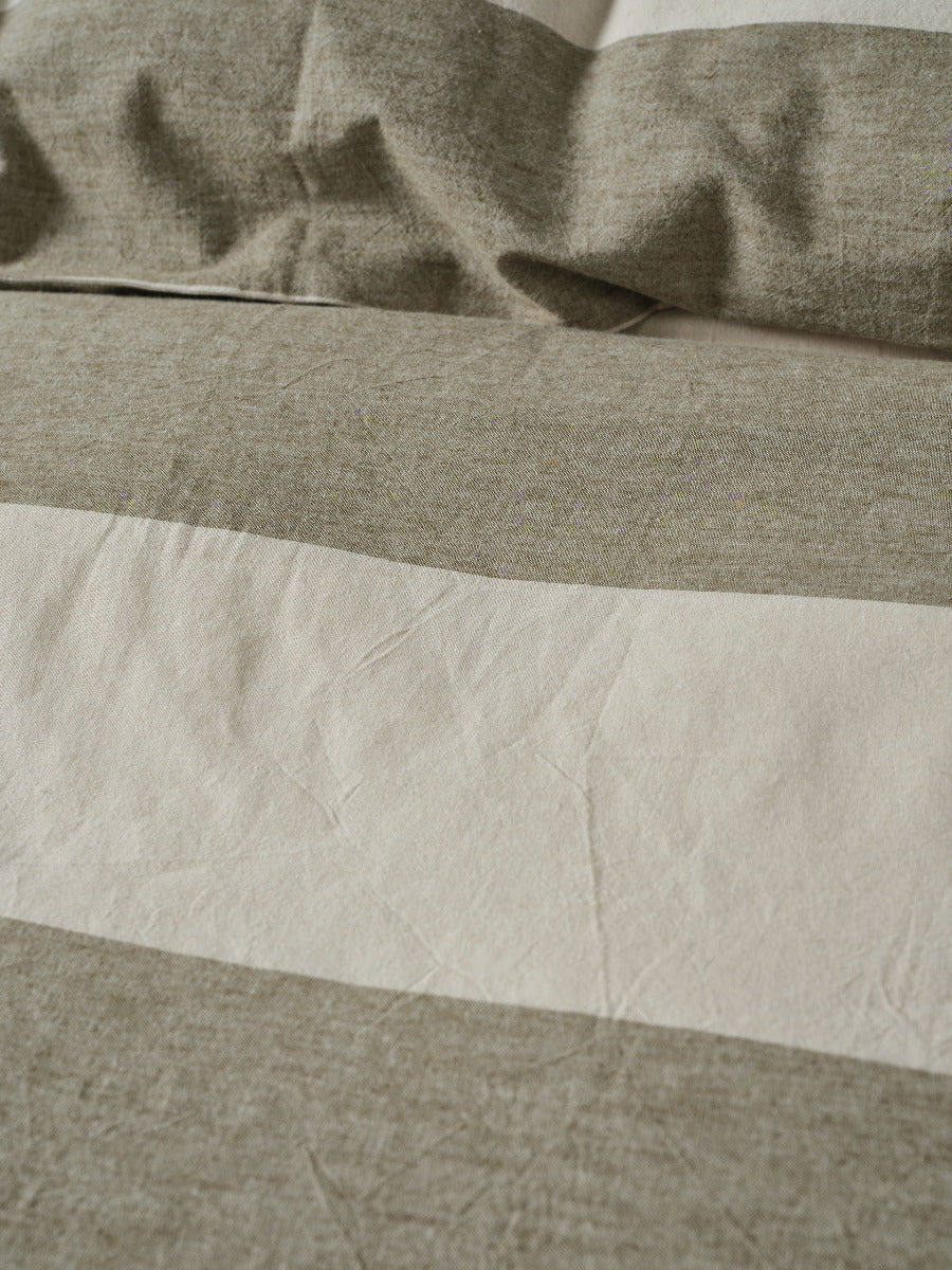 Vintage Wide Stripe Olive Quilt Cover Set