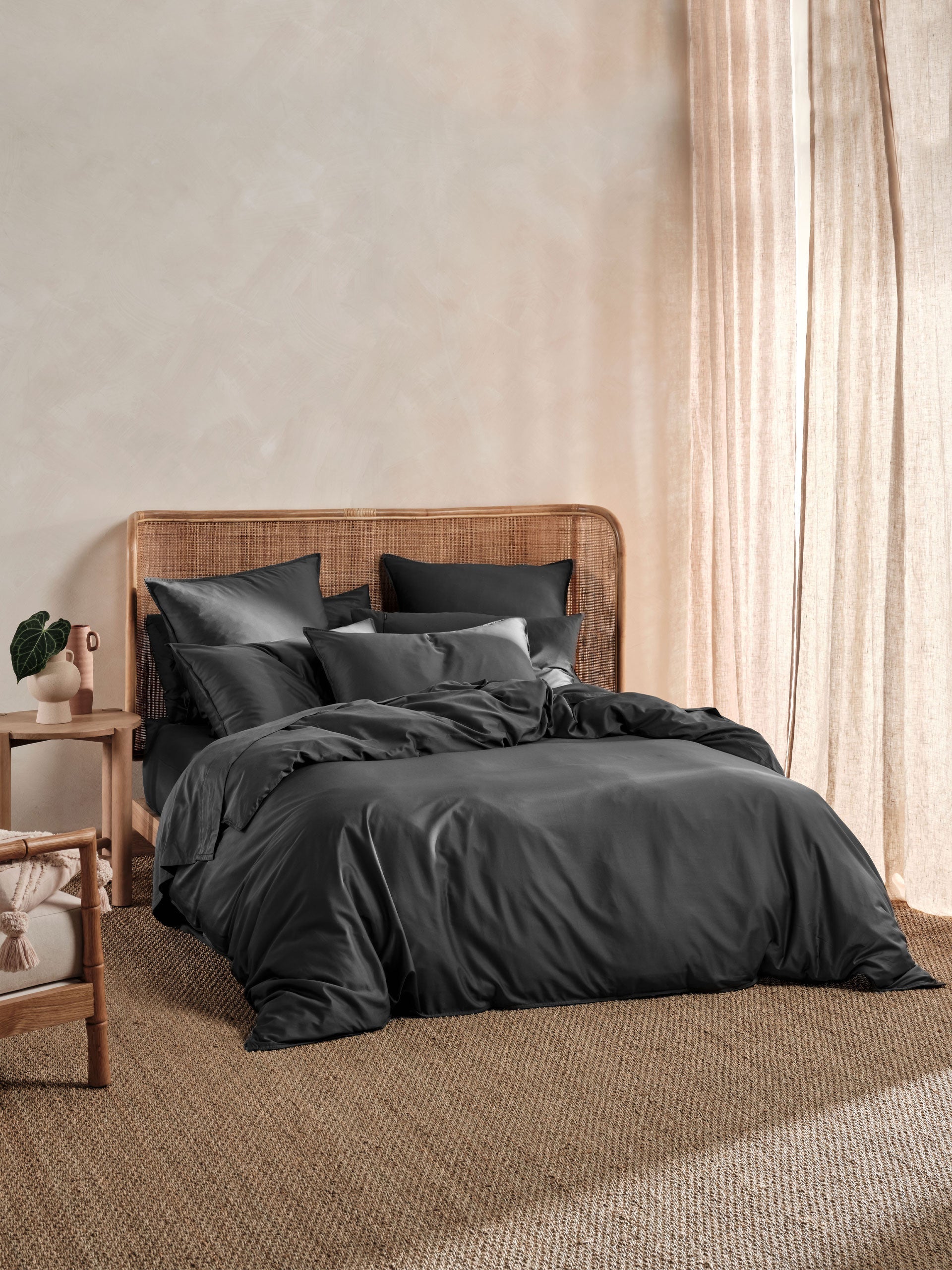 400TC Bamboo/Cotton Nara Charcoal Quilt Cover Set
