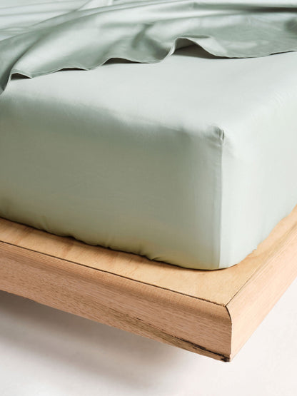 500TC Cotton Sateen Augusta Green Gum Fitted Sheet 60cm