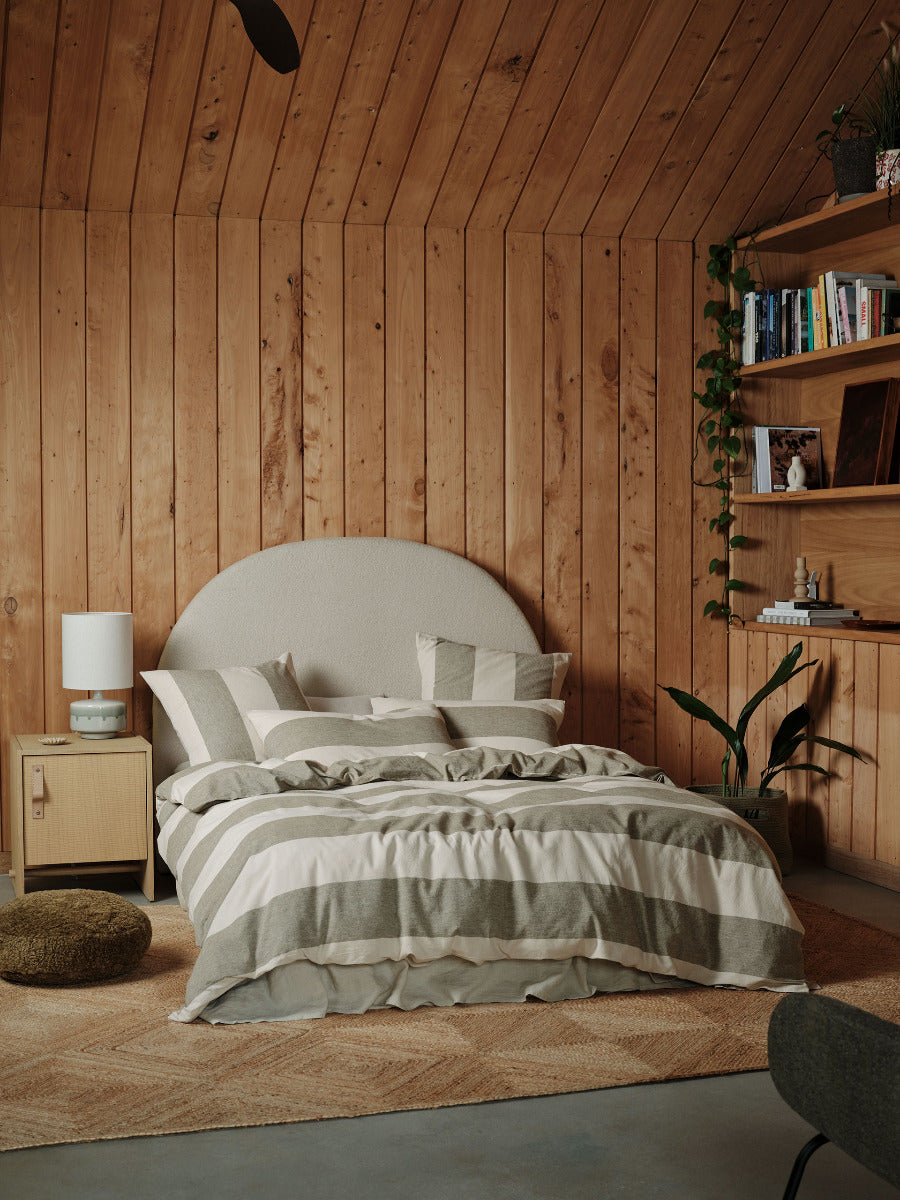 Vintage Wide Stripe Olive Quilt Cover Set