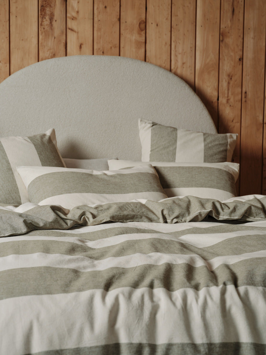 Vintage Wide Stripe Olive Quilt Cover Set
