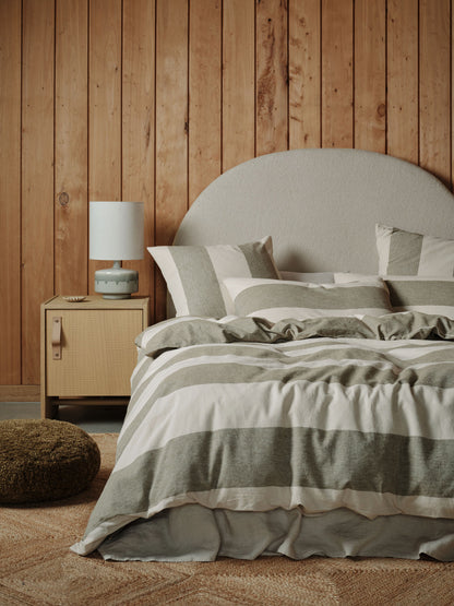 Vintage Wide Stripe Olive Quilt Cover Set