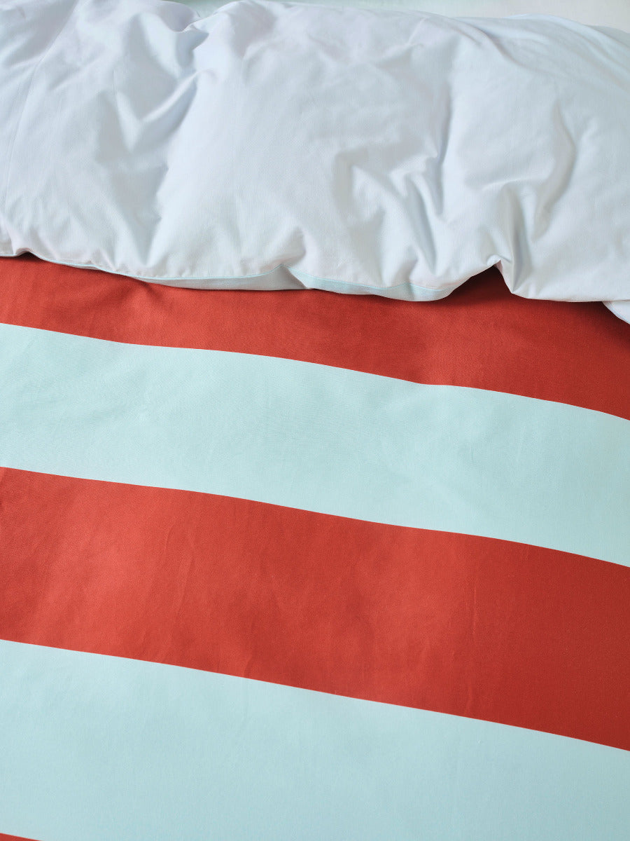 Rugby Stripe Chilli Quilt Cover Set