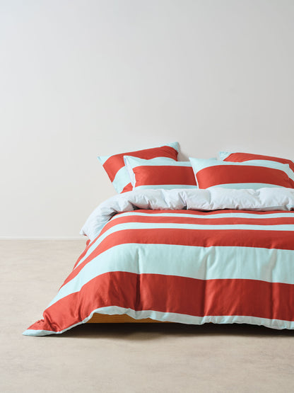 Rugby Stripe Chilli Quilt Cover Set