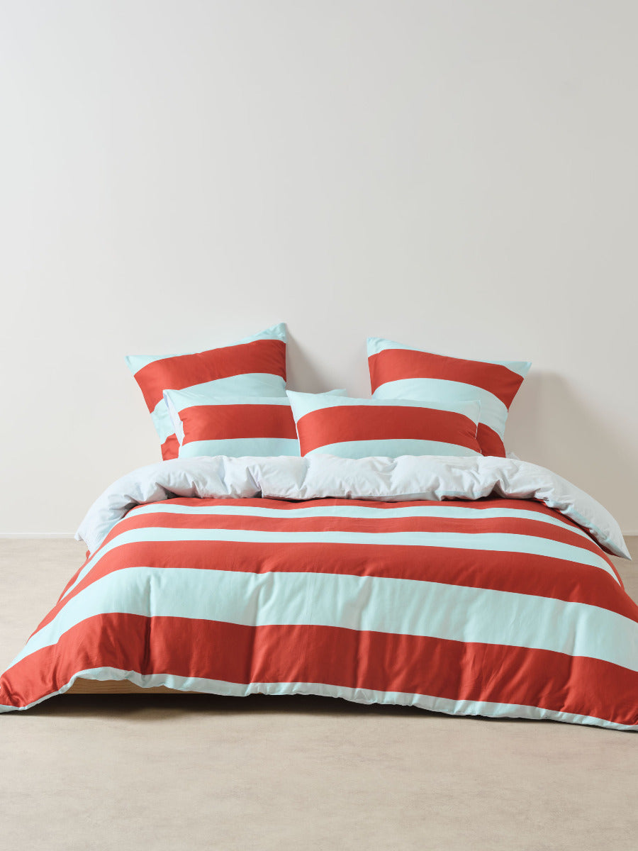 Rugby Stripe Chilli Quilt Cover Set