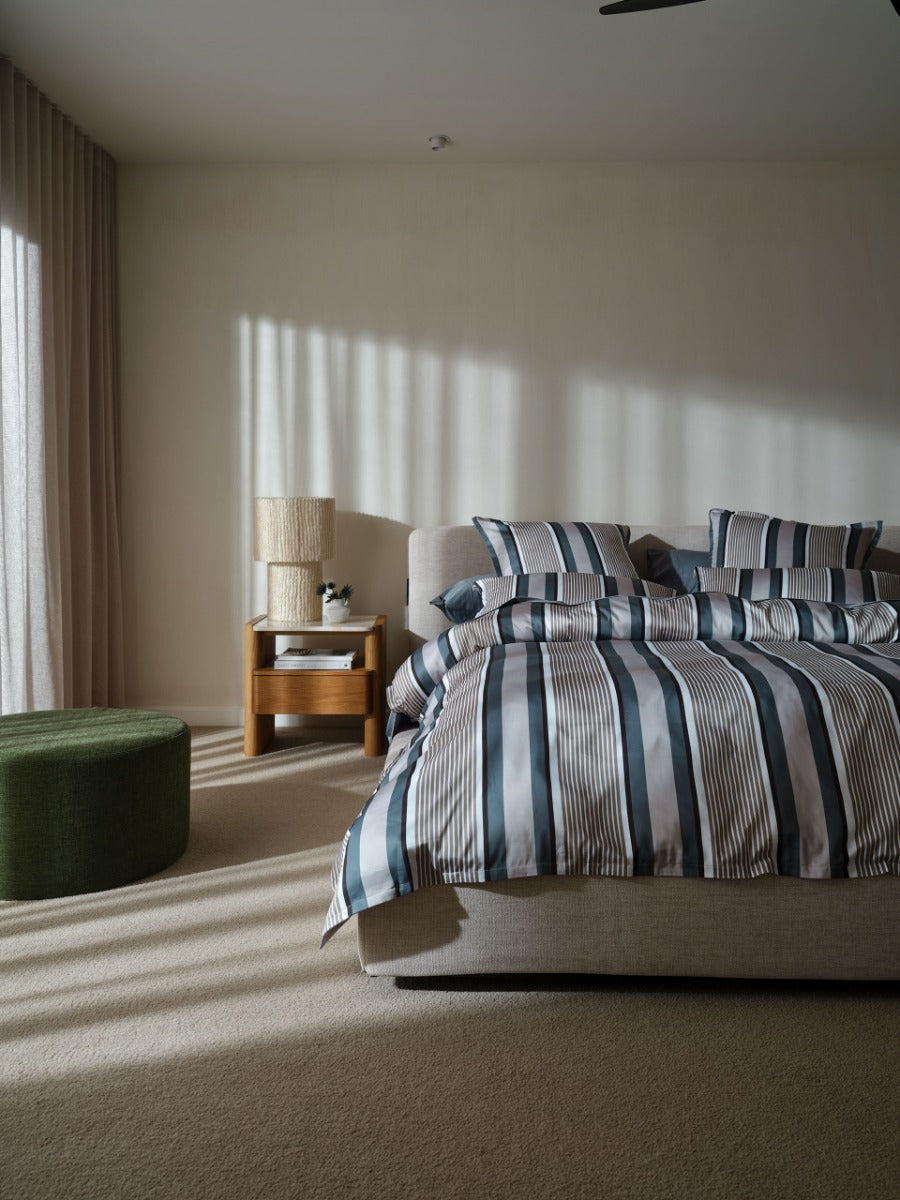 Nara Stripe Bluestone Quilt Cover Set