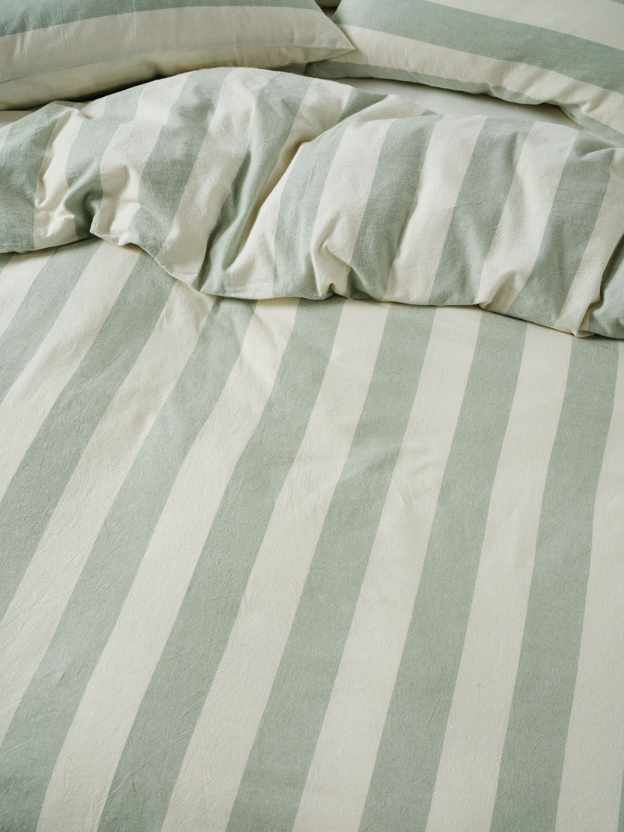 Vintage Stripe Jade Quilt Cover Set
