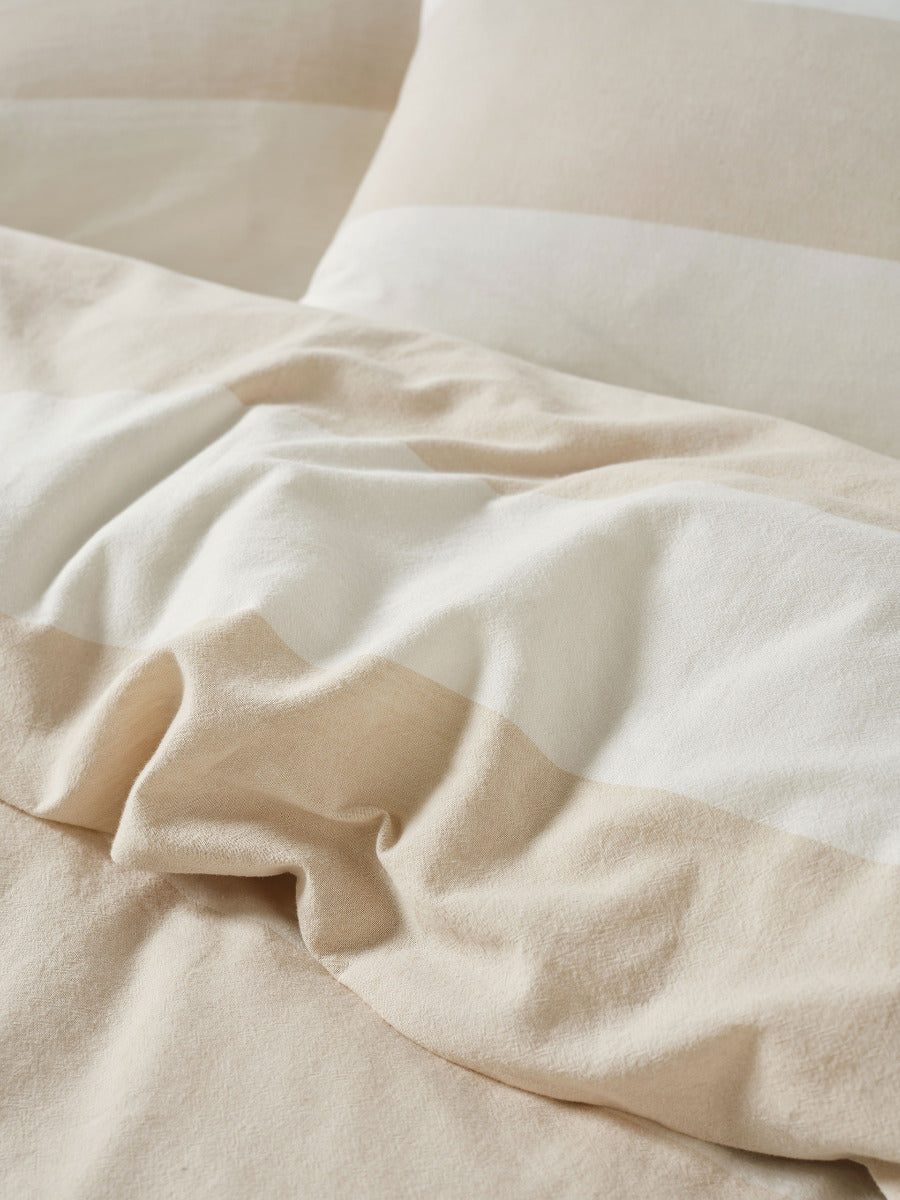 Vintage Wide Stripe Natural Quilt Cover Set