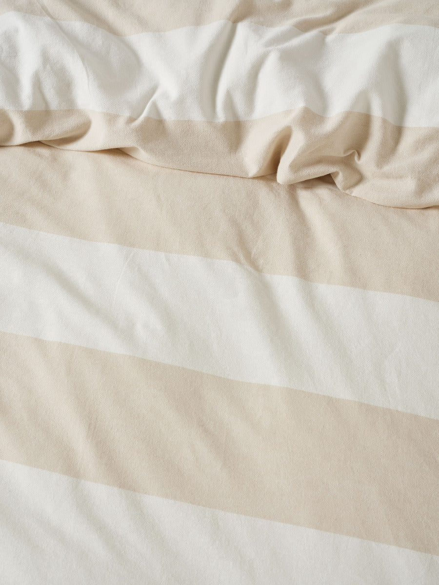 Vintage Wide Stripe Natural Quilt Cover Set
