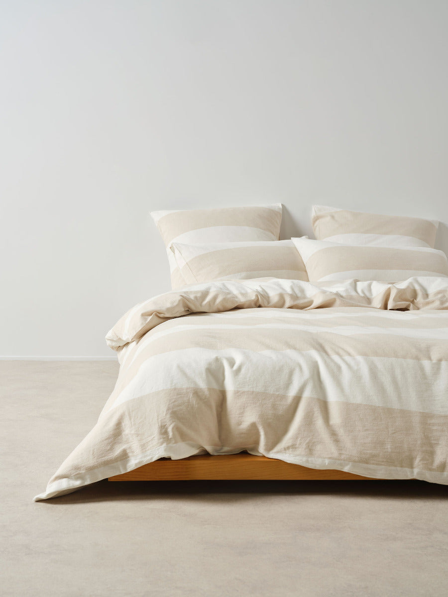 Vintage Wide Stripe Natural Quilt Cover Set