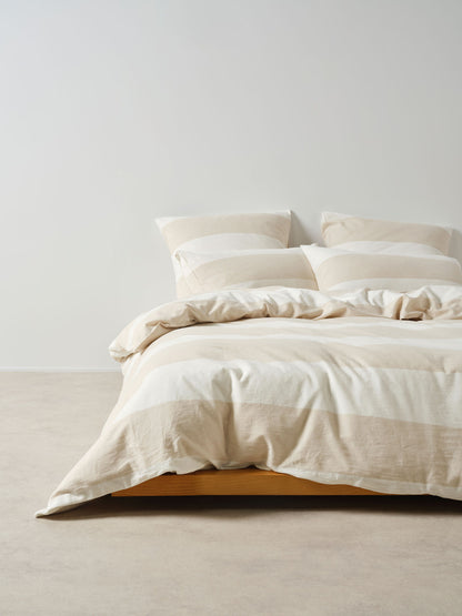 Vintage Wide Stripe Natural Quilt Cover Set