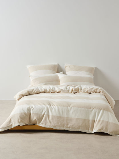 Vintage Wide Stripe Natural Quilt Cover Set