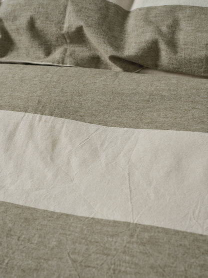 Vintage Wide Stripe Olive Quilt Cover Set