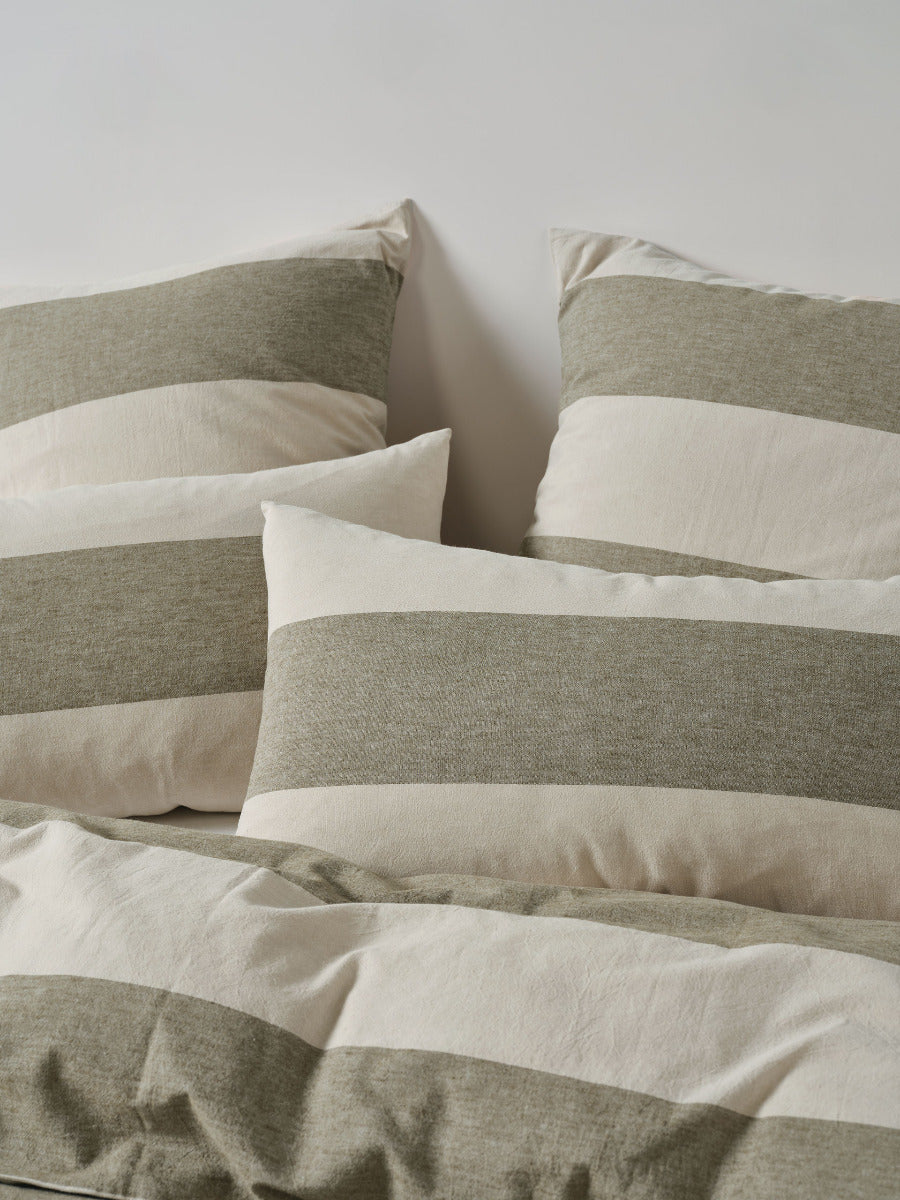 Vintage Wide Stripe Olive Quilt Cover Set