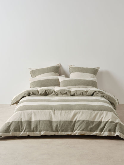 Vintage Wide Stripe Olive Quilt Cover Set