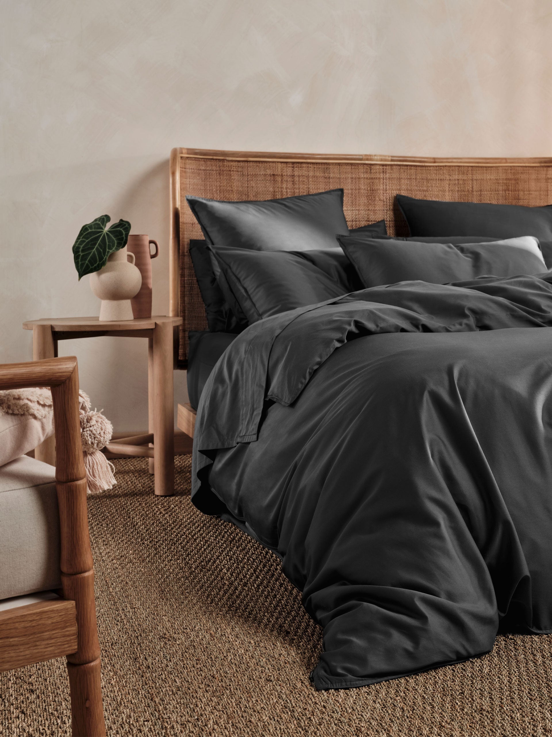400TC Bamboo/Cotton Nara Charcoal Quilt Cover Set