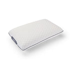 White memory foam pillow with a textured surface on a white background_top