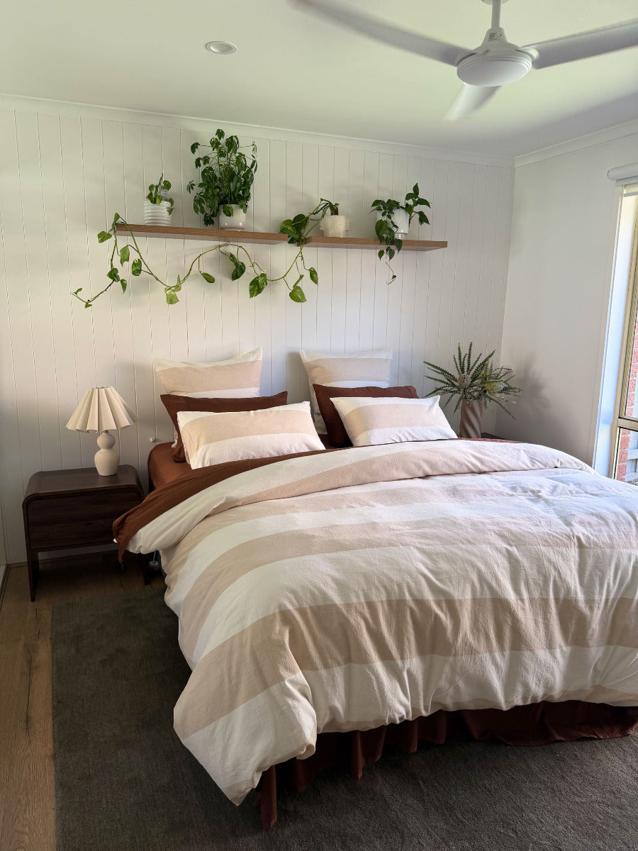 Vintage Wide Stripe Natural Quilt Cover Set