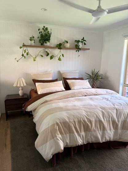 Vintage Wide Stripe Natural Quilt Cover Set