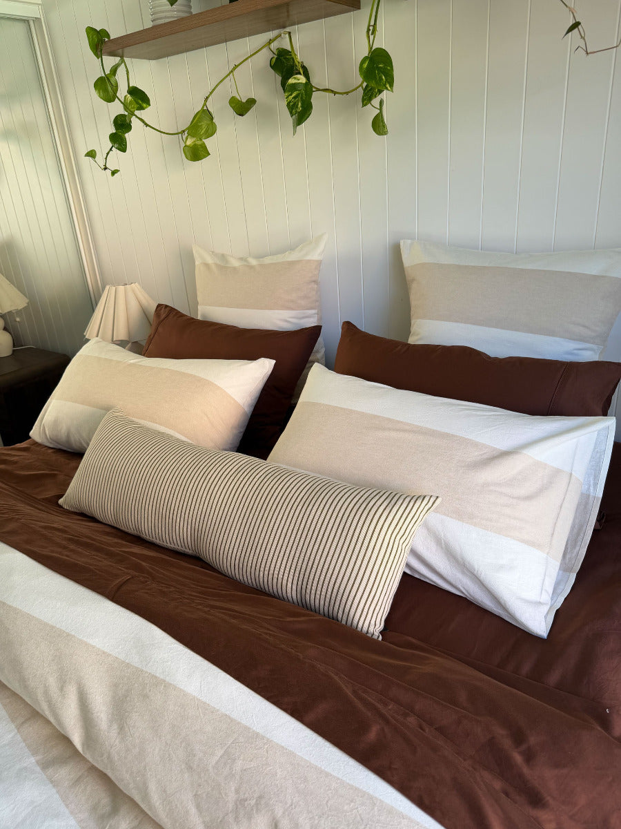 Vintage Wide Stripe Natural Quilt Cover Set